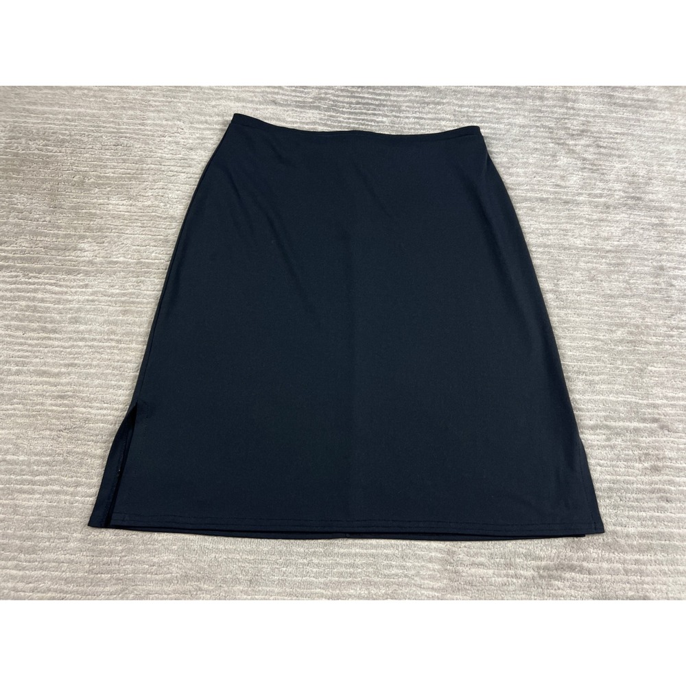 George Skirt Womens Medium 8/10 Black Midi A-Line Side Slit GLFZ1X Elastic Waist
